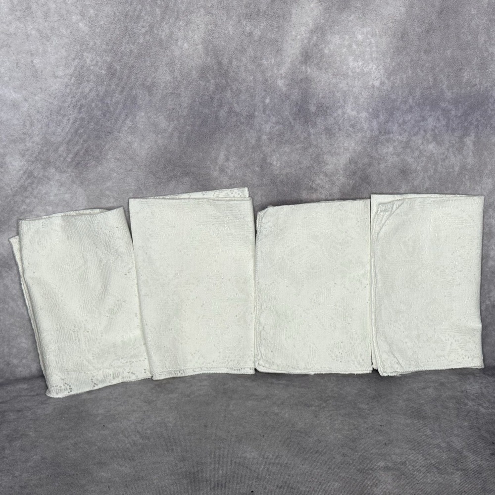 Floral Lace Cloth Napkins Ivory White 16" X 16" Square Doilies Set Of 4 NWOT